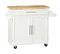 HOMCOM Îlot de cuisine avec roulettes, chariot de cuisine avec tiroir, 2 portes, étagère, barre à torchons et étagère réglable, pour salle à manger, 109 x 40 x 89 cm, blanc