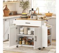 HOMCOM Îlot de cuisine, desserte à roulettes, avec plan de travail rabattable, tiroir, étagère, 120 x 68 x 85 cm, Blanc