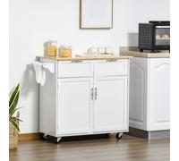 HOMCOM Îlot Rangement Cuisine Multifonction Bois Blanc Hévéa 104L | Aosom France