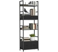 HOMCOM Industrial Bookcase, Tall Bookshelf with 4 Shelves and 3 Fabric Drawers, Storage Shelving Unit with Metal Frame for Living Room, Home Office, Bedroom, Grey (bibliothèque Industrielle avec 4