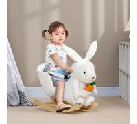 HOMCOM Jouet à bascule animal à bascule modèle lapin fonction musicale selle confortable avec ceinture de peluche courte douce bois peuplier 60 x 33 x 50 cm blanc Description:Votre bambin (de 18 à 36