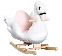 HOMCOM Jouet à Bascule Cygne à Bascule Fonction Musique Blanc et Rose | Pour Enfant de 18 Mois et Plus, Pieds en Bois