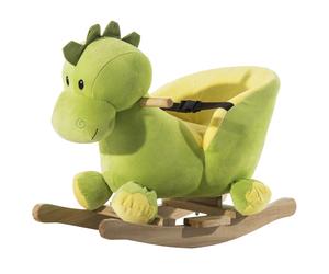 HOMCOM Jouet à bascule dinosaure ceinture de sécurité effet sonore 32 chansons bois peluche verte