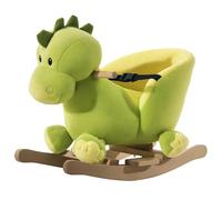 HOMCOM Jouet à Bascule Dinosaure Ceinture de sécurité Effet sonore 32 chansons pour Enfants de 18+ Mois Bois Peluche Verte