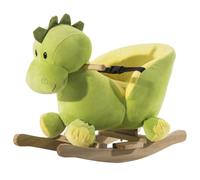 HOMCOM Jouet à Bascule Dinosaure Ceinture de Sécurité Effet Sonore Verte | 32 Chansons, pour Enfants de 18+ Mois, Bois, Peluche
