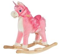 HOMCOM Jouet à Bascule Licorne Peuplier Polyester 74x33x62cm Rose | Porteur sur Roulettes, Authentiques Selle, Grand Confort
