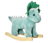 HOMCOM Jouet à Bascule Tricératops Peuplier Polyester 64x30x54cm Vert | Porteur sur Roulettes, Authentiques Selle, Grand Confort