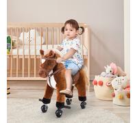 HOMCOM Jouet cheval pour enfant de +36 mois avec 4 roulettes, effet sonore, repose-pieds et guidon, 55x23x60 cm Marron