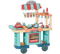 HOMCOM Jouet Cuisine pour Enfants 3-6 Ans Cuisine pour Enfants avec Roues Caisse enregistreuse et Accessoires de Cuisine 79,5x33x90,5 cm Multicolore