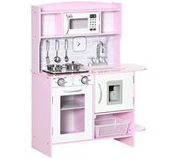 HOMCOM Jouet de cuisine 6 pièces pour enfants +3 ans cuisine jouet avec lumière sons évier robinet avec eau plaque de cuisine distributeur d'eau et four 70x29x90 cm rose