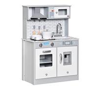 HOMCOM Jouet de cuisine en bois pour enfants avec effet sonore et lumière, table de cuisson à piles, machine à glace, comptoir à motif marbre pour enfants de 3 à 6 ans