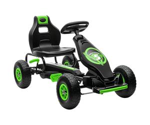 HOMCOM Kart à pédales pour Enfant Go-Kart véhicule à pédale siège réglable 3 Positions Frein à Main pneus antidérapant Enfant de 5 à 12 Ans métal + PP Vert Noir