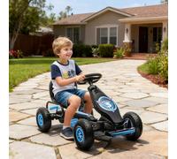 Kart À Pédales Enfant Go Kart Formule 1 Racing Super Power 5 Aileron Avant Pneus Gonflables Caoutchouc Noir Bleu