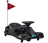 HOMCOM Kart électrique pour Enfant 12V, Karting Enfant, Vitesse réglable 3-8 km/h, Mode de dérive, démarrage Lent, éclairage et Musique, Ceinture de sécurité, pour garçons Filles de 8 à 12 Ans, Noir