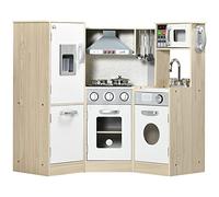 HOMCOM Kids Kitchen Playset Pretend Toy Kitchen w/Role Play Accessories, Sound and Light Effects, Phone, Storage Space