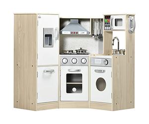 HOMCOM Kids Kitchen Playset Pretend Toy Kitchen w/Role Play Accessories, Sound and Light Effects, Phone, Storage Space