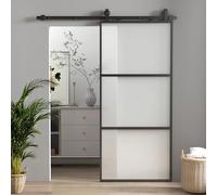 HOMCOM Kit complet de porte coulissante en verre avec rail de guidage pour porte intérieure Softclose 91 x 203 cm - Montage mural - Noir