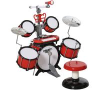 HOMCOM Kit de Batterie pour Enfants avec Tabouret, Clavier Électronique, Microphone, Connecté via USB, 77,5x40x76,5cm, Rouge
