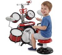 HOMCOM Kit de Batterie pour Enfants, Clavier Électronique, Tabouret, Rouge | Multifonction, Batterie Jazz, Microphone, Connexion USB, Instrument de Musique, pour Filles Garçons 3 à 8 Ans
