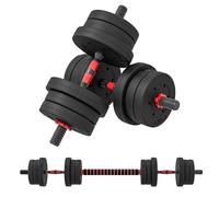 HOMCOM Kit Haltères Musculation 2-en-1, Lot de 2, 15 kg, poids réglable - Barres incluses - entraînement Musculaire & haltérophilie - HDPE Noir Rouge