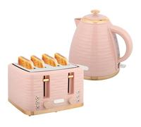 Homcom Kit petit-déjeuner avec bouilloire 1,7 l, grille-pain 4 tranches, 2200 W, 7 niveaux de grillage, décongélation, réchauffage et bac ramasse-miettes, thermostat Otter, rose