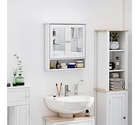 HOMCOM kleankin Armoire Murale étagère Salle de Bain 56L x 13l x 58H cm Double Porte Miroir étagère réglable MDF Blanc