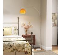 HOMCOM Lampada da Terra ad Arco con Interruttore a Pedale, in Marmo, Metallo e Plastica, 26x90x180 cm, Bianco e Arancione