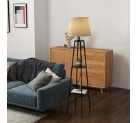 HOMCOM Lampadaire 2 étagères de rangement douille E27 40 W interrupteur à tirette abat-jour tissu 42 x 42 x 166 cm noir marron