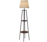 HOMCOM Lampadaire sur pied 2 étagères H.166 cm métal, abat-jour tissu, douille E27 40 W noir/marron