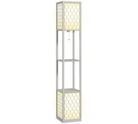 HOMCOM Lampadaire 2 Lampes Douille E27 2 Étagères Motif Nid d'Abeille Gris