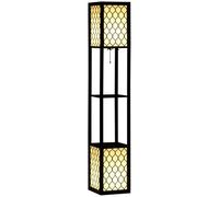 HomCom Lampadaire étagère – 2 lampes E27, 2 étagères MDF, 26×26×156 cm, noir motif nid d'abeille