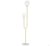 HOMCOM Lampadaire métal Lampadaire sur pied salon doré avec 2 Têtes abat-jours globe blanc verre dépoli - 25W - 33 x 25 x 155,5 cm