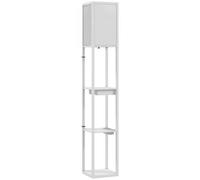 HOMCOM Lampadaire avec étagère à 3 niveaux, interrupteur au pied, ports USB, MDF, blanc
