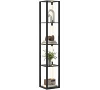 HOMCOM Lampadaire avec Étagères à 4 Niveaux Sur Pied LED Dimmable Noir | Variateur d'Intensité, Interrupteur au Pied, Salon Chambre Bureau, MDF Plastique
