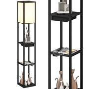 Lampadaire étagères 3 niveaux H.159 cm petit tiroir port USB A+C blanc noir