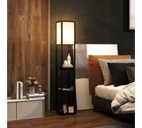HOMCOM Lampadaire avec étagères moderne à LED avec port USB A+C, interrupteur à pied pour salon, chambre, bureau, noir
