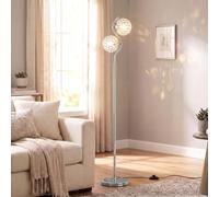 HOMCOM Lampadaire avec globes en cristal, argenté électroplaqué | Lampadaire moderne à 2 têtes, interrupteur au pied, base lestée, pour chambre et salon