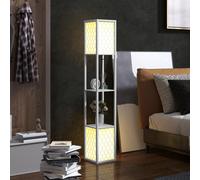 HOMCOM Lampadaire de Pied Moderne avec Étagères Abat-jours Grillagés et Interrupteur à Chaîne pour Salon Chambre 26x26x156 cm Blanc