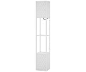 HOMCOM Lampadaire de Pied Moderne avec Étagères Abat-jours Grillagés et Interrupteur à Chaîne pour Salon Chambre 26x26x156 cm Blanc