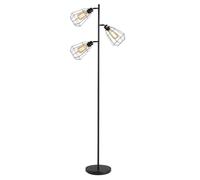 HomCom Lampadaire design industriel – 3 ampoules max. 40 W – Abat-jour cage métal noir