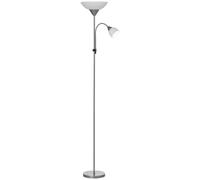 HomCom Lampadaire sur pied 2 têtes, douilles E27 et E14 Base métal Ø28 x 179,5 cm Argent/Blanc