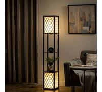 HOMCOM Lampadaire étagère, 2 lampes, lampe de salon sur pied avec douille E27, 2 étagères 4 niveaux, motif nid d'abeille, lampadaire salon, abat-jour en terylenecotton, noir Description:Ce lampadaire