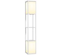 HOMCOM Lampadaire étagère, 2 lampes, lampe de salon sur pied avec douille E27, 2 étagères 4 niveaux, motif uni, lampadaire salon, abat-jour en terylenecotton, blanc