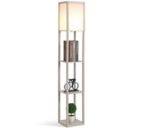HOMCOM Lampadaire étagère Lampe étagère 26L x 26l x 160H cm 3 étagères 4 Niveaux MDF Gris Clair