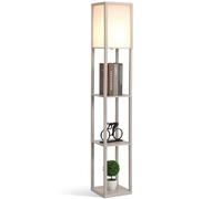 HomCom Lampadaire étagère 26 x 26 x 160 cm 3 étagères 4 niveaux MDF Gris clair