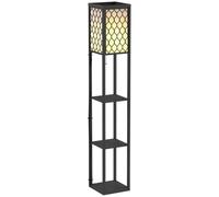Lampadaire étagère lampe étagère 26L x 26l x 160H cm 3 étagères 4 niveaux MDF noir motif nid d'abeille