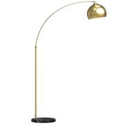 HOMCOM Lampadaire, lampe de salon arc, abat-jour doré, 40W, E27, lampadaire sur pied marbre, longueur réglable 110-115 cm, hauteur réglable 170-180 cm, design moderne, doré