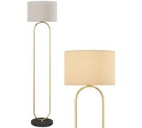 Lampadaire Design Néo-Rétro H.156 Cm Structure Mât Métal Doré Arrondi Abat-Jour Tissu Lin