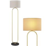 HomCom Lampadaire Néo-rétro H.156 cm mât métal doré abat-jour tissu lin