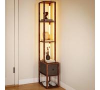 HOMCOM Lampadaire LED à intensité variable avec étagères, tiroir en tissu, interrupteur à pied, moderne pour chambre à coucher, bureau, marron rustique